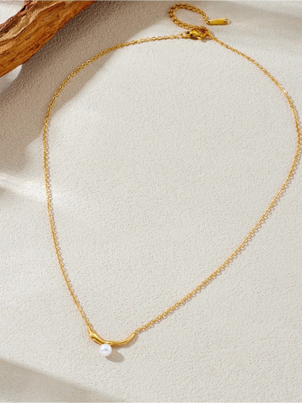 Gold Pearl Pendant stainless steel Necklace - Women Jewelry